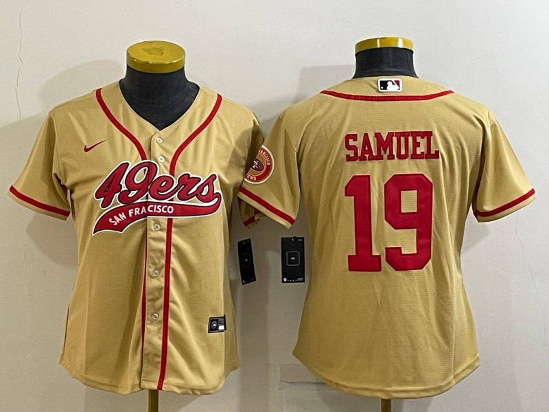 Women's San Francisco 49ers #19 Deebo Samuel Gold With Patch Cool Base Stitched Baseball Jersey(Run Small)